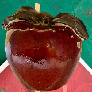 Ceramic Red Apple Fruit Pottery Decoration Green Stem Hand Painted